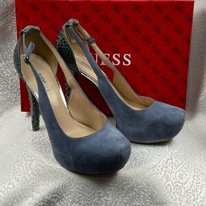 Guess Blue Suede Platform Heels